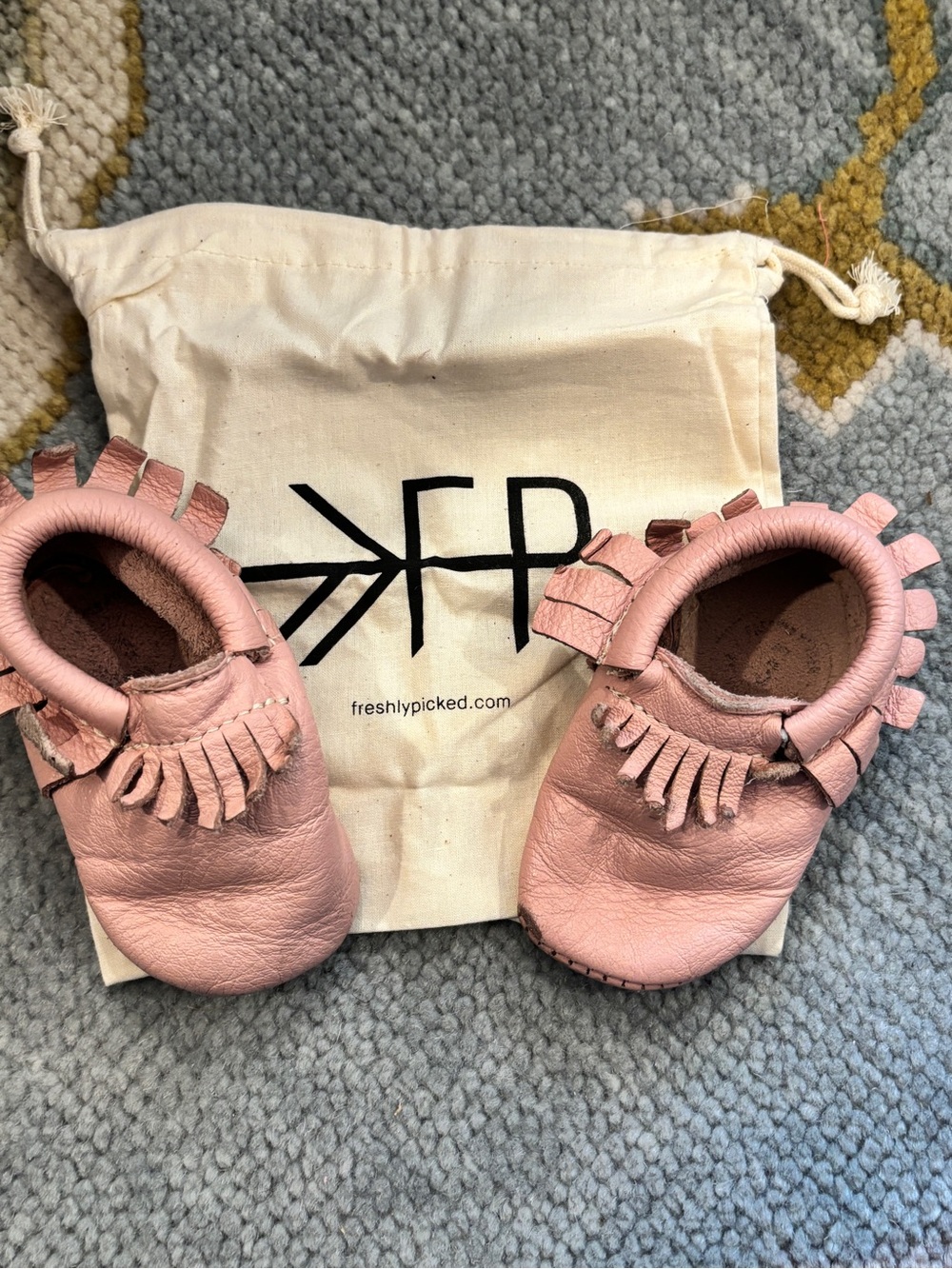 Freshly Picked Blush Pink Leather Fringe Baby Moccasins